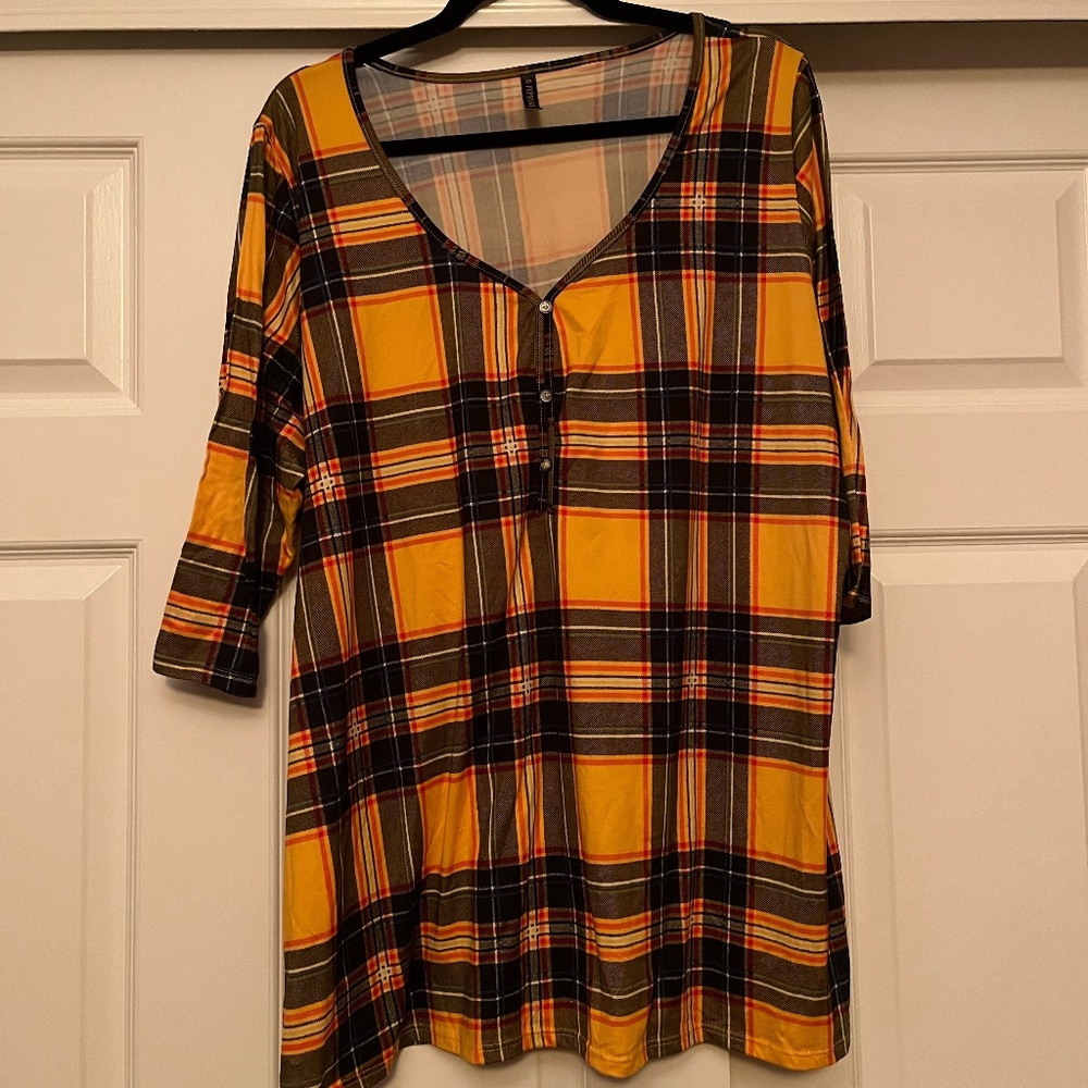PIPHANY | Yellow Plaid Half Sleeved Blouse